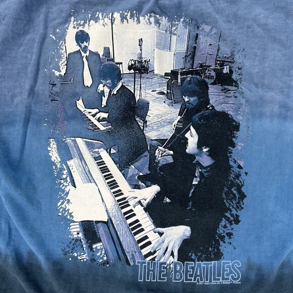 Beatles studio session Y2K Blue Ombre T-Shirt Size LARGE Band Music Tee - Picture 1 of 9
